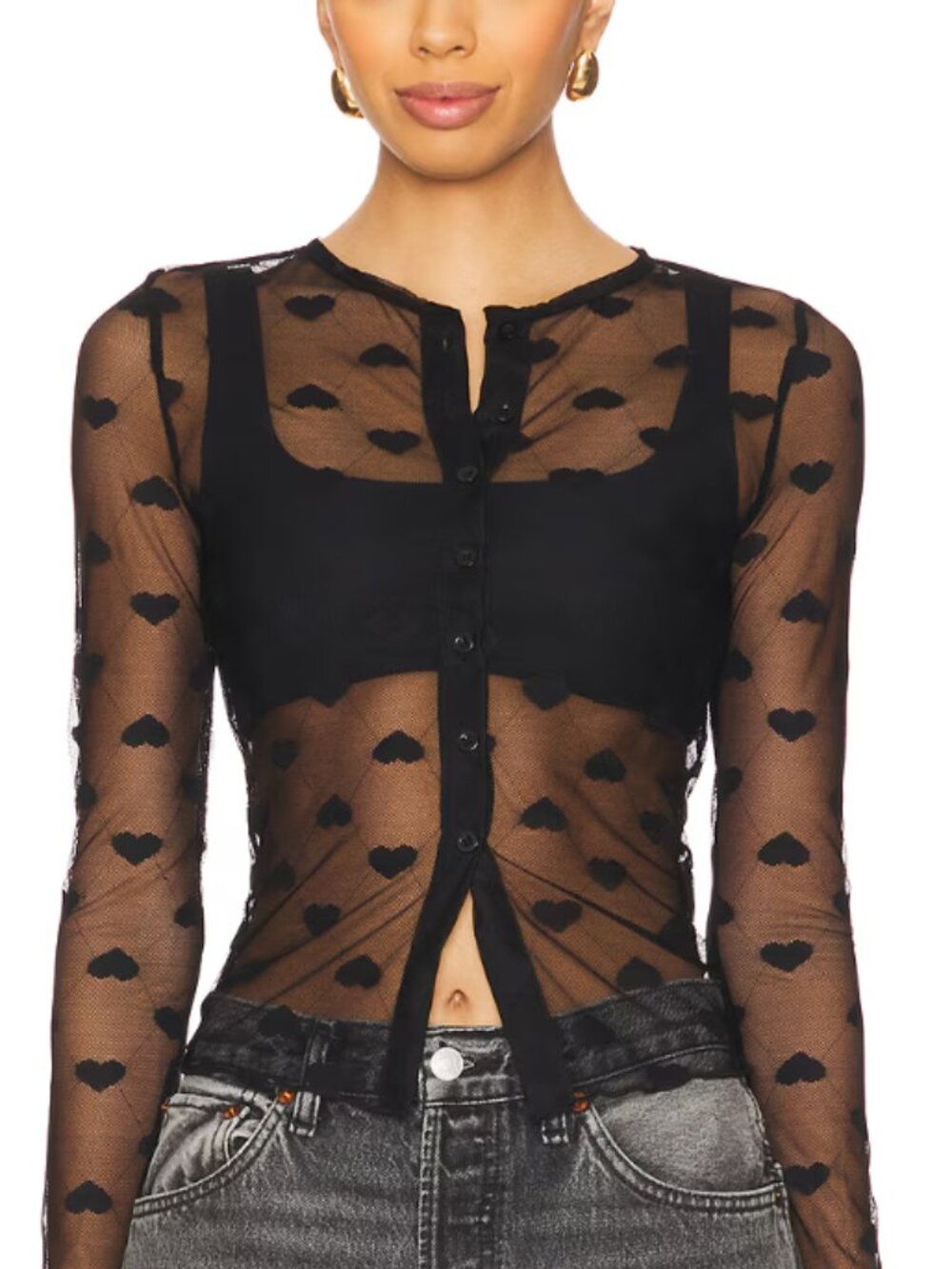 Revolve Black Sheer Heart Top